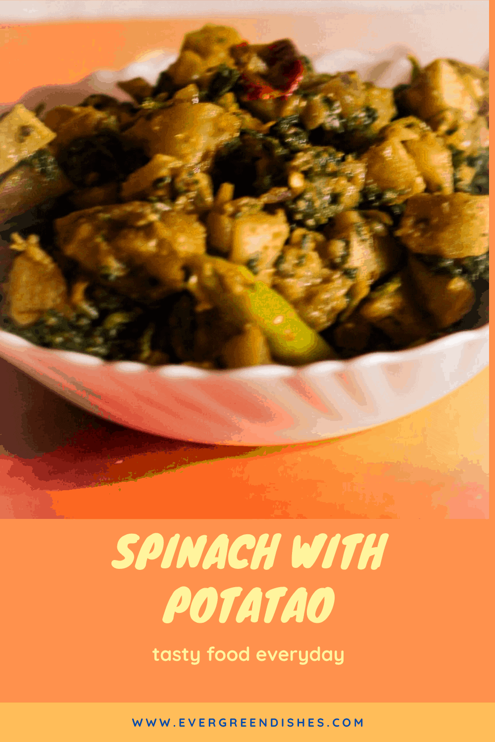 Spinach with Potato Spinach with potato is an easy to make and tasty sabzi. It pairs well with phulka or chapathi. This is a good way to include greens.