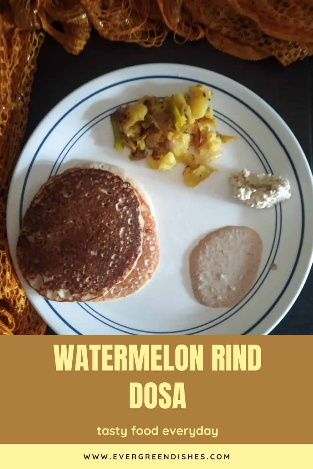 Watermelon rind dosa is soft, supple and porous. It is a good way to use the rind  of the fruit which is usually discarded. Watermelon rind is rich in fibre and minerals. Give a try to this variation of dosa. 