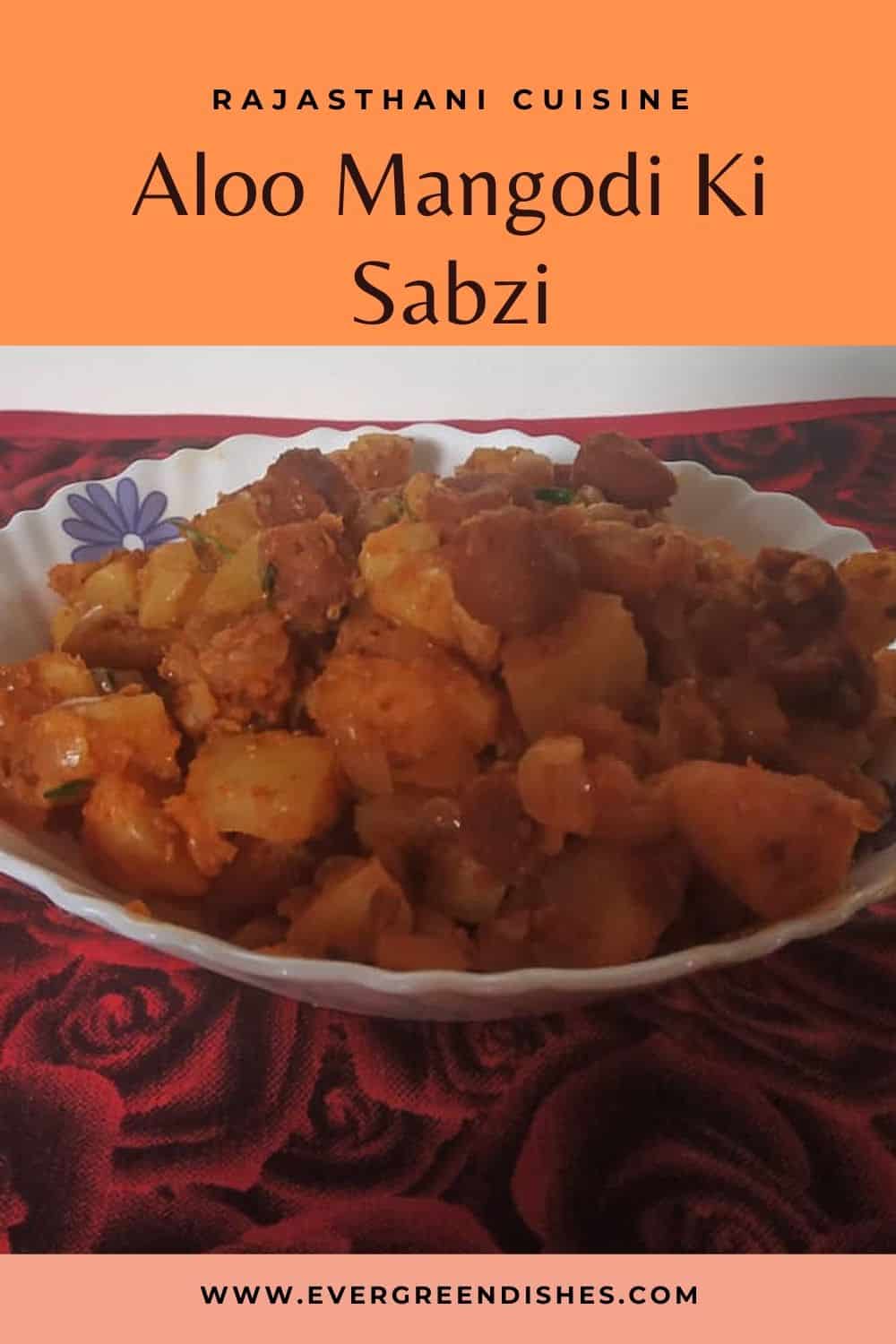 Aloo Mangodi ki Sabzi is a popular side dish from Rajasthani cuisine. It is a semi-dry preparation ideal to pair with chapathi. 