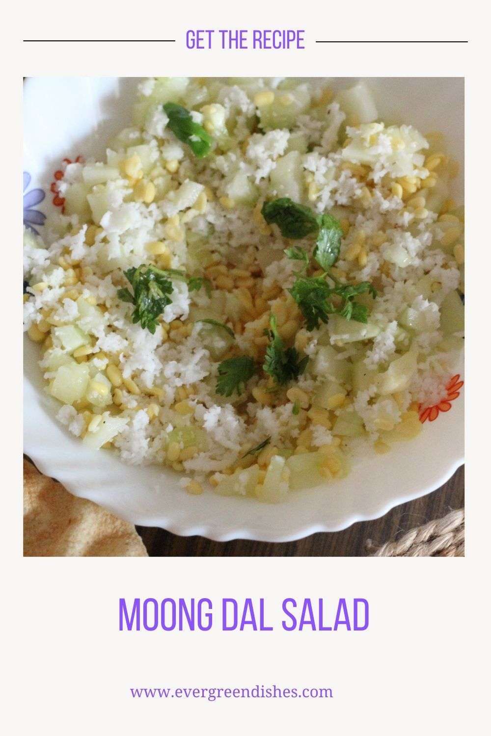 moong dal salad or koshambir as it is called garnished with fresh coconut