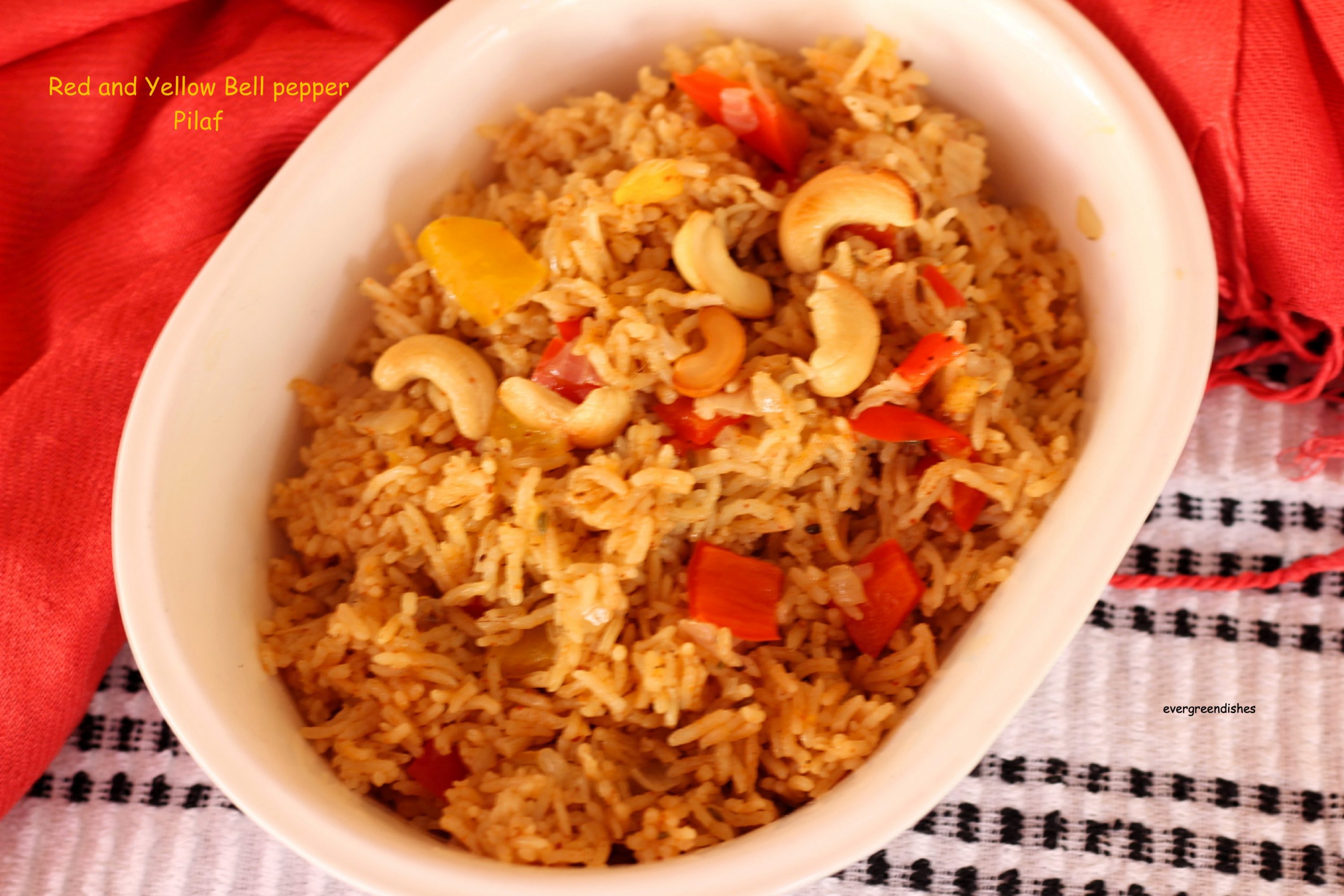 red and yellow bell pepper pilaf