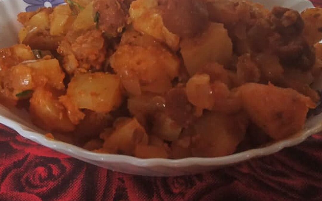 Aloo Mangodi Ki Sabzi | Potato and Dried  lentil nuggets stir fry